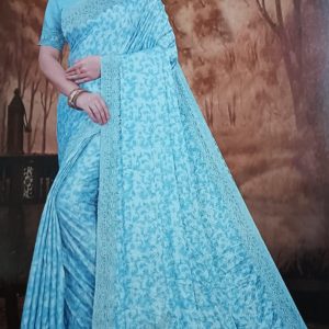 elegant floral print soft georgette saree with lace border & blouse piece – perfect for party & festive wear
