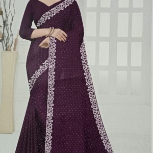 embroidered georgette saree with contrast white lace border & blouse piece – trendy festive & daily wear saree